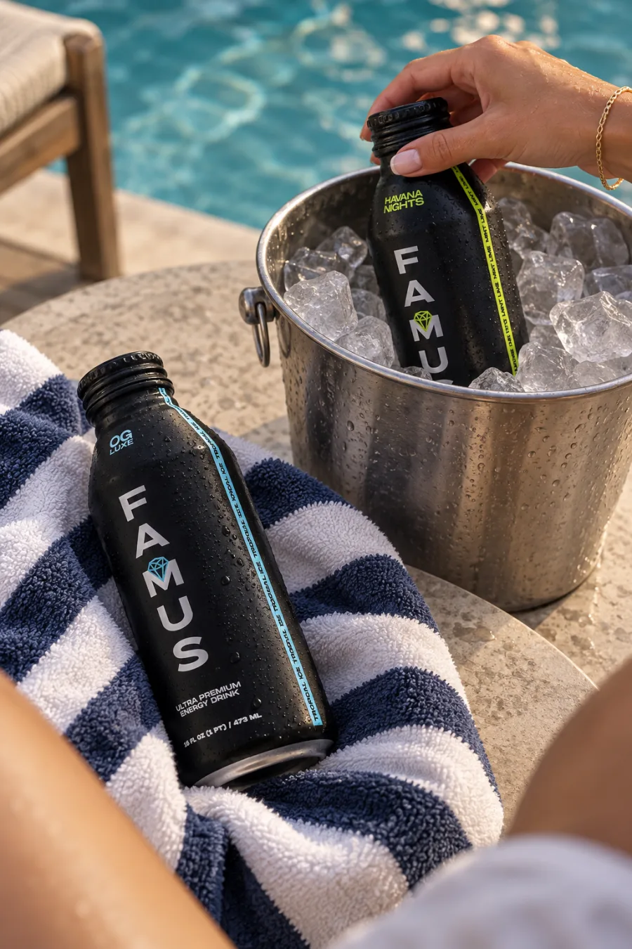 Illustrative scene of OG Luxe and Havana Nights beside a pool